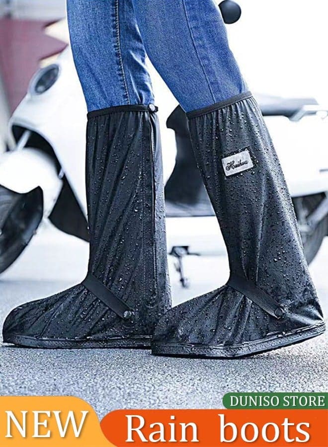 Waterproof Shoe Cover,Rain Shoe Covers,High Tube PVC Anti Slip Rain Boots,With Straps,Zipper,And Reflective Strips, Reusable,Anti Fouling And Wear Resistant, Black (L, Sizes 40 To 42)