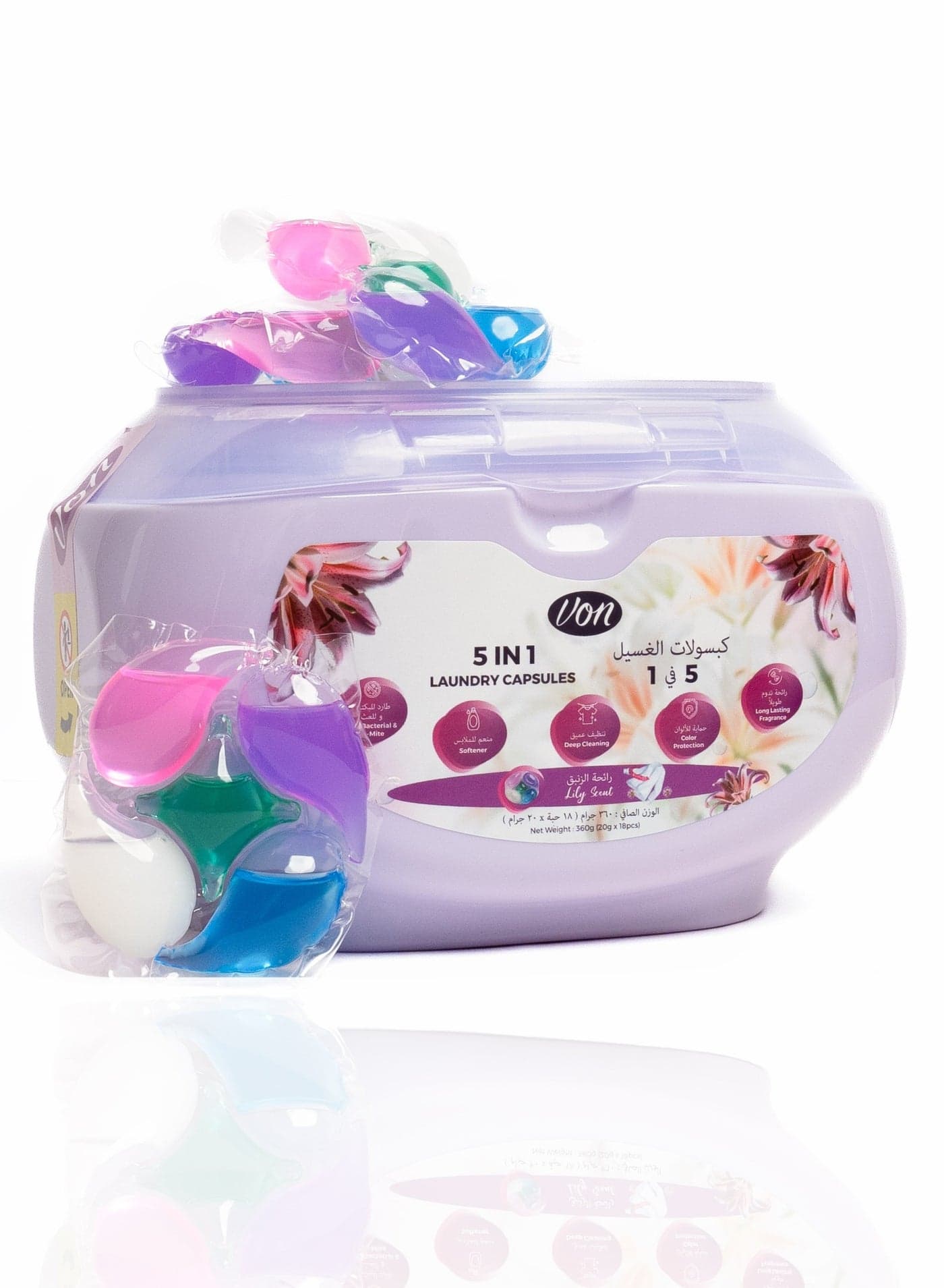 VON 5-in-1 Laundry Capsules – Lily Scent (18 Pods)