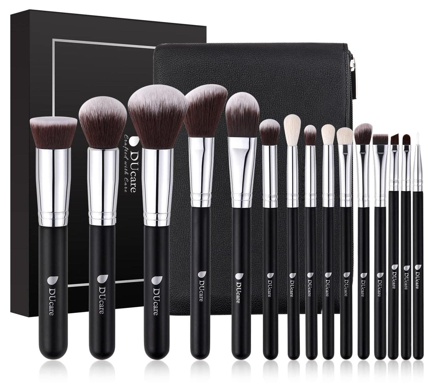 15pcs Professional Makeup Brushes Set with Travel Bag - Perfect for Foundation, Blush, Eyeliner & More