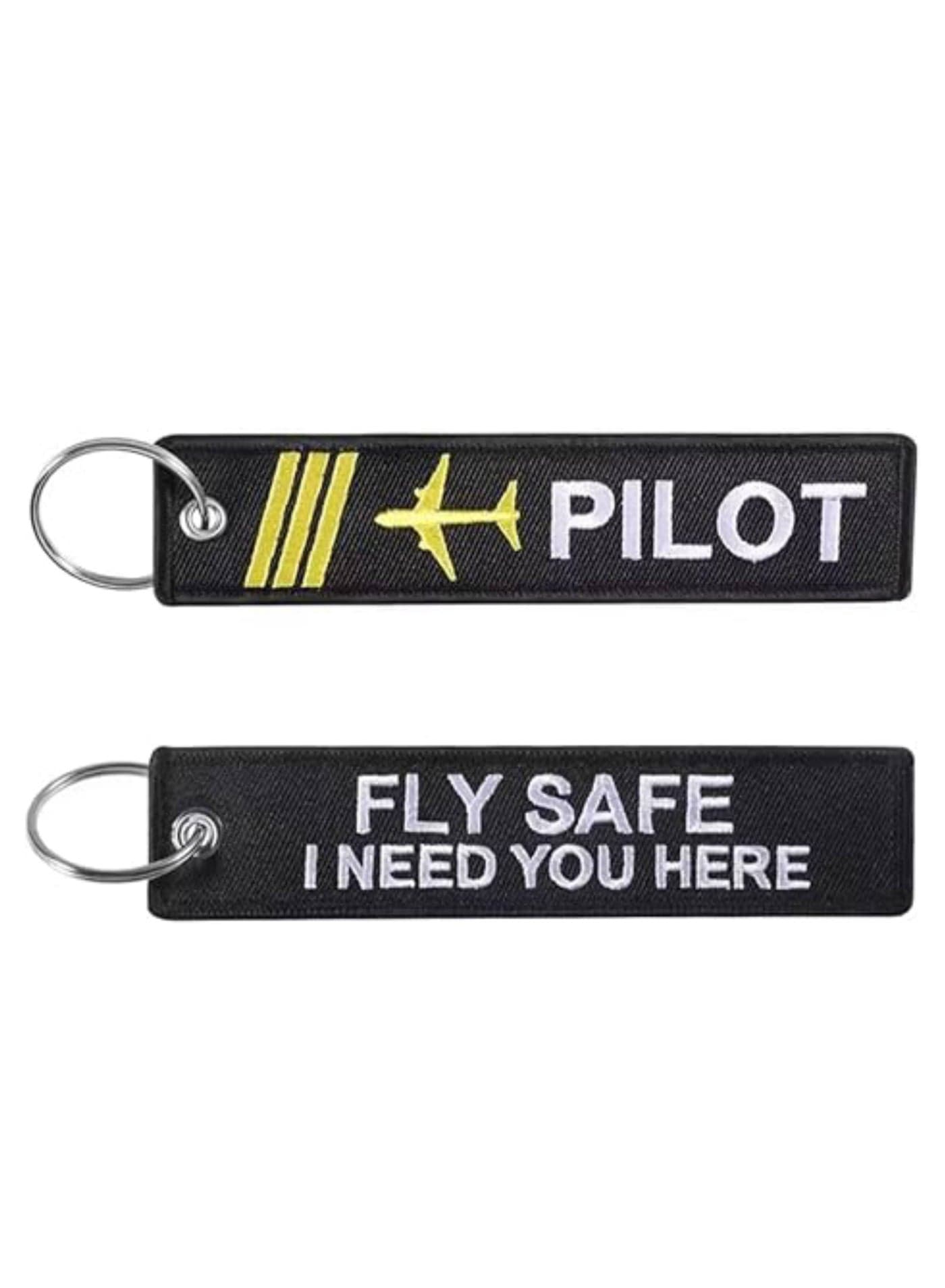 Double Sided Embroidery Flight Crew Captain Pilot Keychain Keyring For Motorcycles, Cars, Bag, Key Fobs Fashion (FO - Pilot - Fly Safe I Need You Here)
