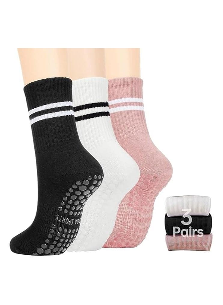 3 Pairs Yoga Socks For Women,Non Slip Socks Pilates Socks For Yoga,Pilates, Ballet, Dance, Workout