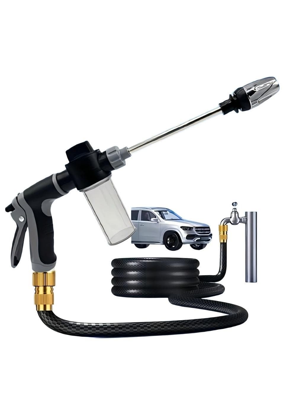 High-Pressure Car Wash Foam Gun with Long Handle - Powerful Spray nozzle for Car Washing, Garden, Vehicles, Home - Ergonomic Grip, Compatible with Hose Connectors - Ideal for Professionals & Home Use, Outdoor Cleaning, Versatile Sprayer, Sturdy Build, Cleaning Tool, Auto Detailing