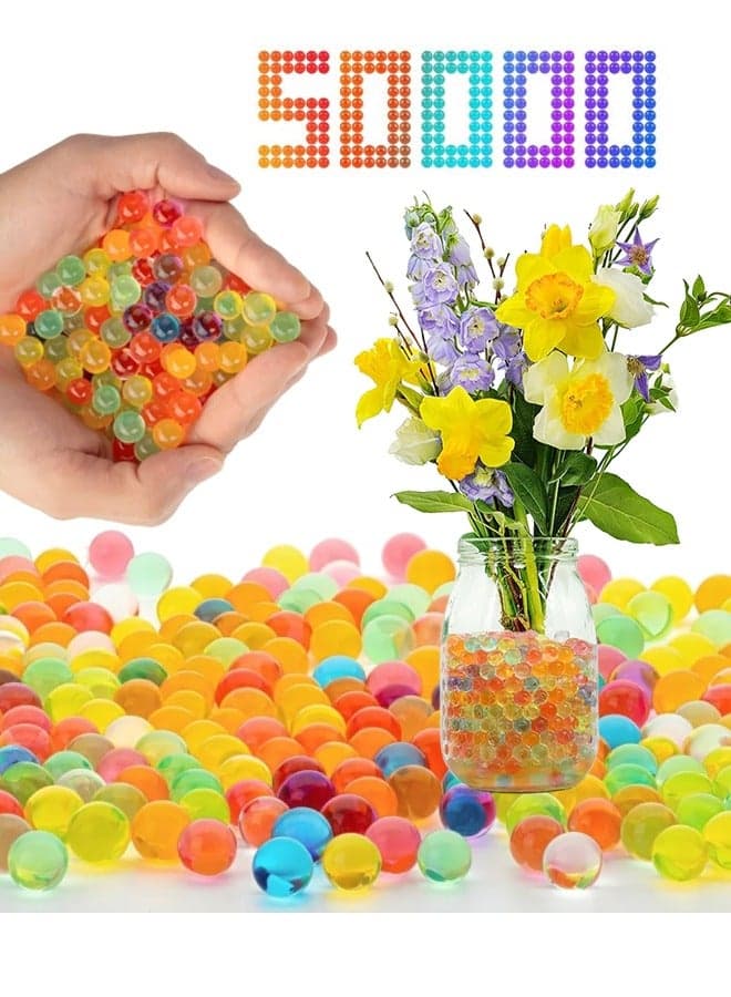 50,000 Water Gel Beads, Crystal Water Beads, Gel Soil Water Beads for Stress Relief, Wedding & Event Centerpieces, Jelly Water Gems Vase Filler for Summer Kids Play Game & Home Decor (Multicolor)