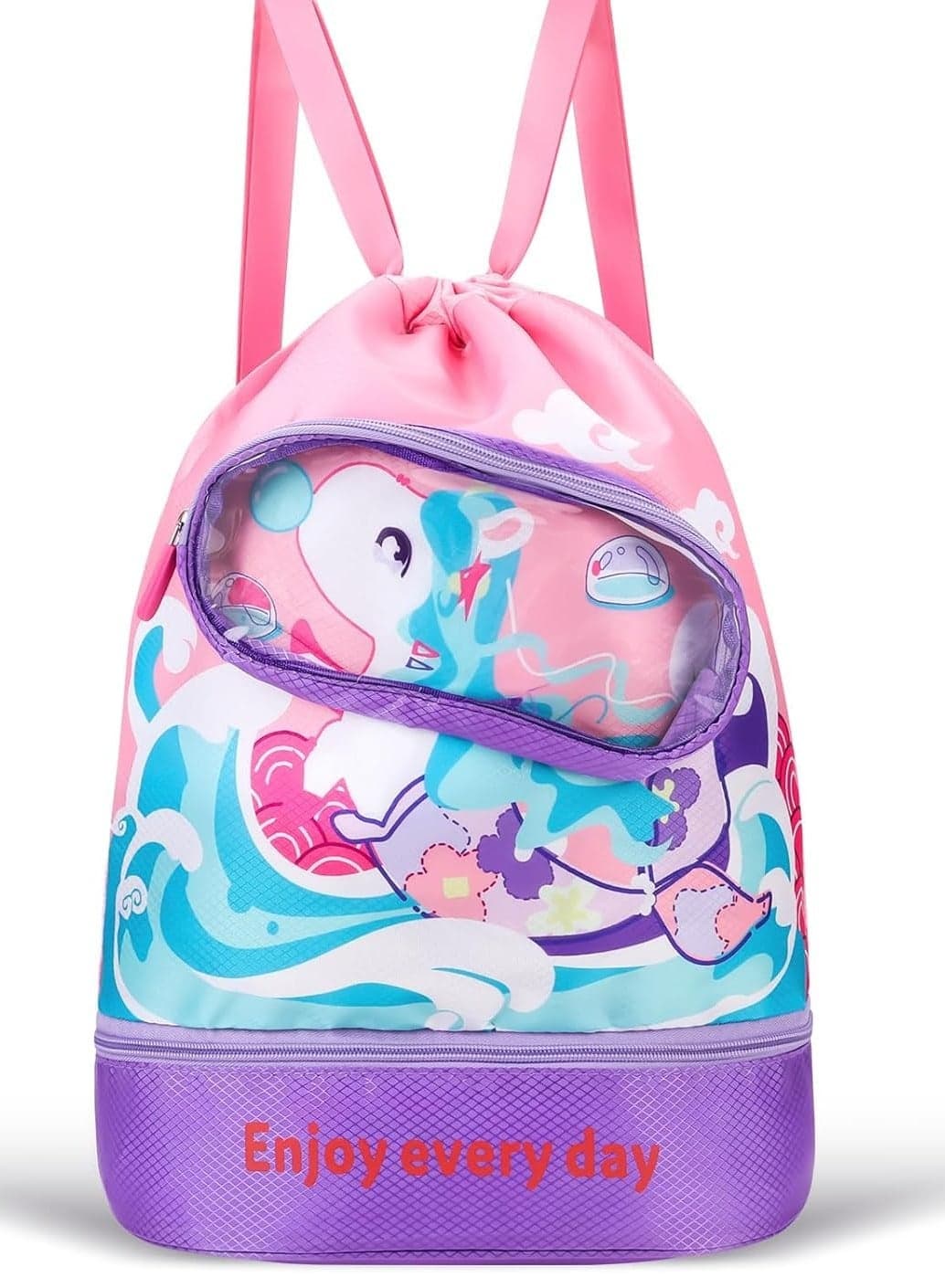 Swimming Backpack for Kids Dry and Wet Separation Waterproof Storage Bag Portable Drawstring Backpack Boys Girls Swimming Bag Children's Sports Backpack for Swimming Outdoor