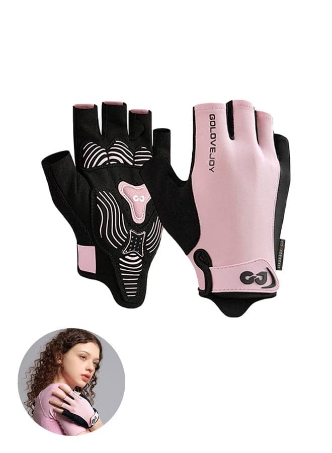 Gym Gloves for Men & Women, Breathable Workout Gloves with Silicone Non-Slip, Padded Palm, Enhanced Grip, and Adjustable Wrist Strap for Weightlifting, Cycling, and Sport Training, Pink