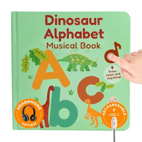 Cali's Books Dinosaur Alphabet Book Toddlers 1-3 - Dino ABC, Headphone Jack, Musical Books Kids, Interactive Talking Baby Toddler Sound Book, Educational Song Learning Toys Singing Music Toy Babies