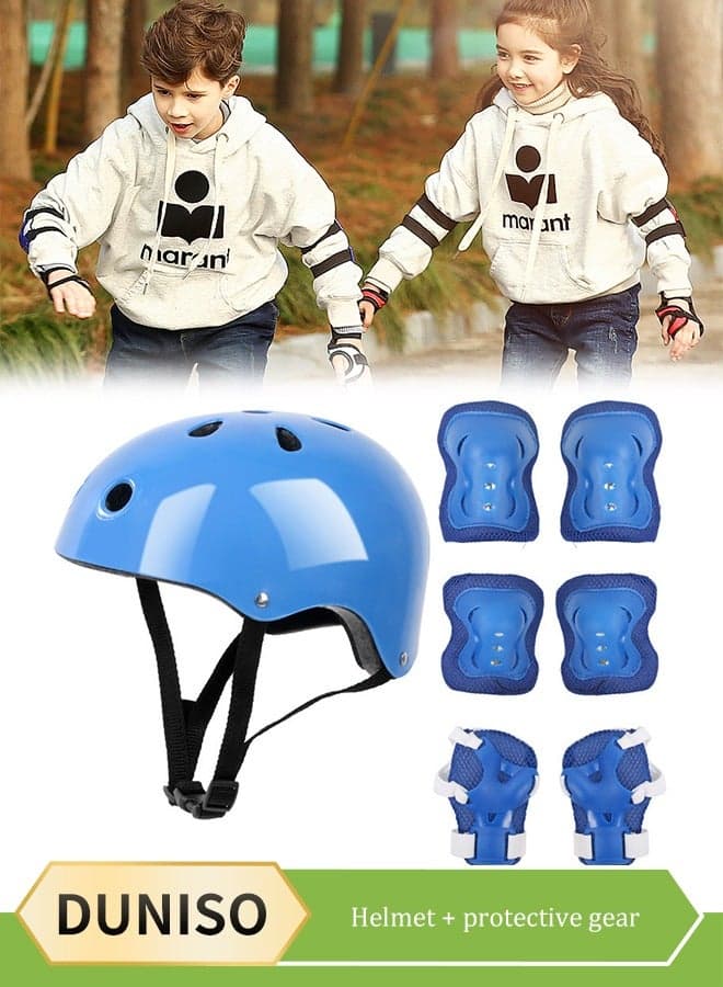 7 Pcs Kids Protective Gear Set, Kids Helmet Knee Elbow Pads Wrist Guard Sport Protective Gear Adjustable Scooter Skateboard Roller Bike Skate Cycling Safety Set(blue)