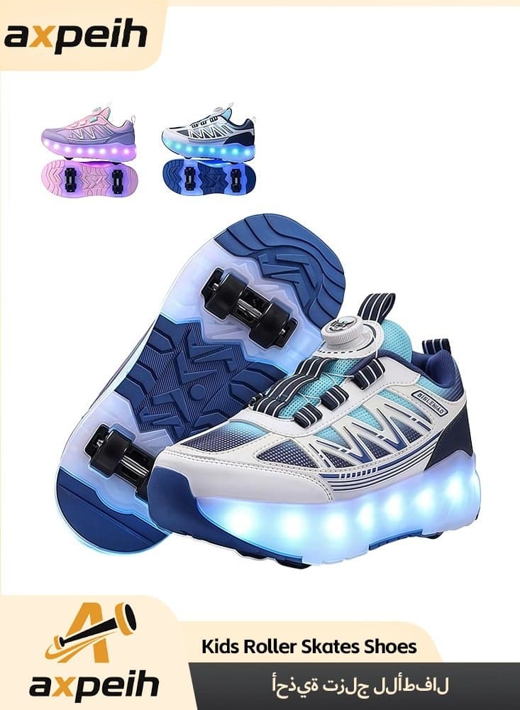 Roller Skates Shoes 4 Wheels for Kids, New Upgraded Roller Shoes with 16 Flashing Modes, LED Light Up Flashing Sneakers for Boys and Girls, Beginner-Friendly, More Balanced