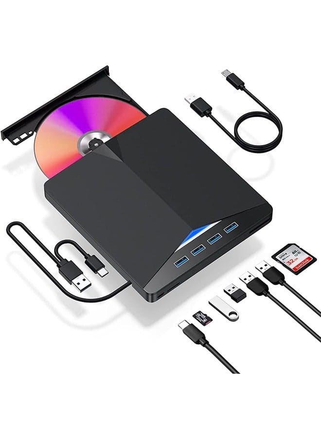 External CD/DVD Drive for Laptop, 7 in 1 USB 3.0 DVD Player Portable CD/DVD Burner, CD ROM External DVD Drive for Laptop Compatible with Laptop Desktop PC Windows 11/10/8/7 Linux Mac OS