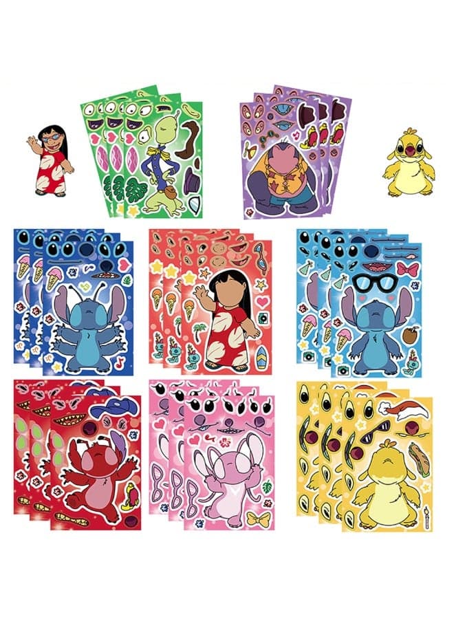 8 Sheets/Set Lilo & Stitch Stickers Make a Face Puzzle Stickers Waterproof Cartoon Stickers DIY Craft for Kids