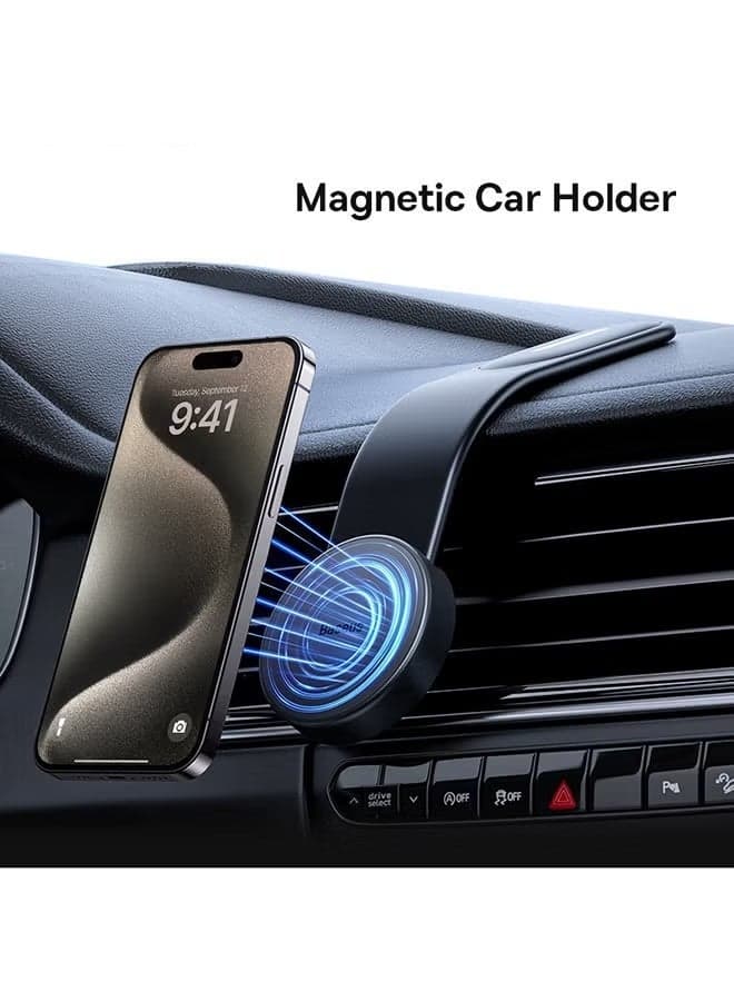 Magnetic Car Phone Holder, MagSafe Car Mount with 18N Strong Magnet, 360° Rotation & Bendable Titanium Alloy Arm, Phone Holder for Car Dashboard Windshield Vent – No Shake, No Drop, Universal for iPhone Android