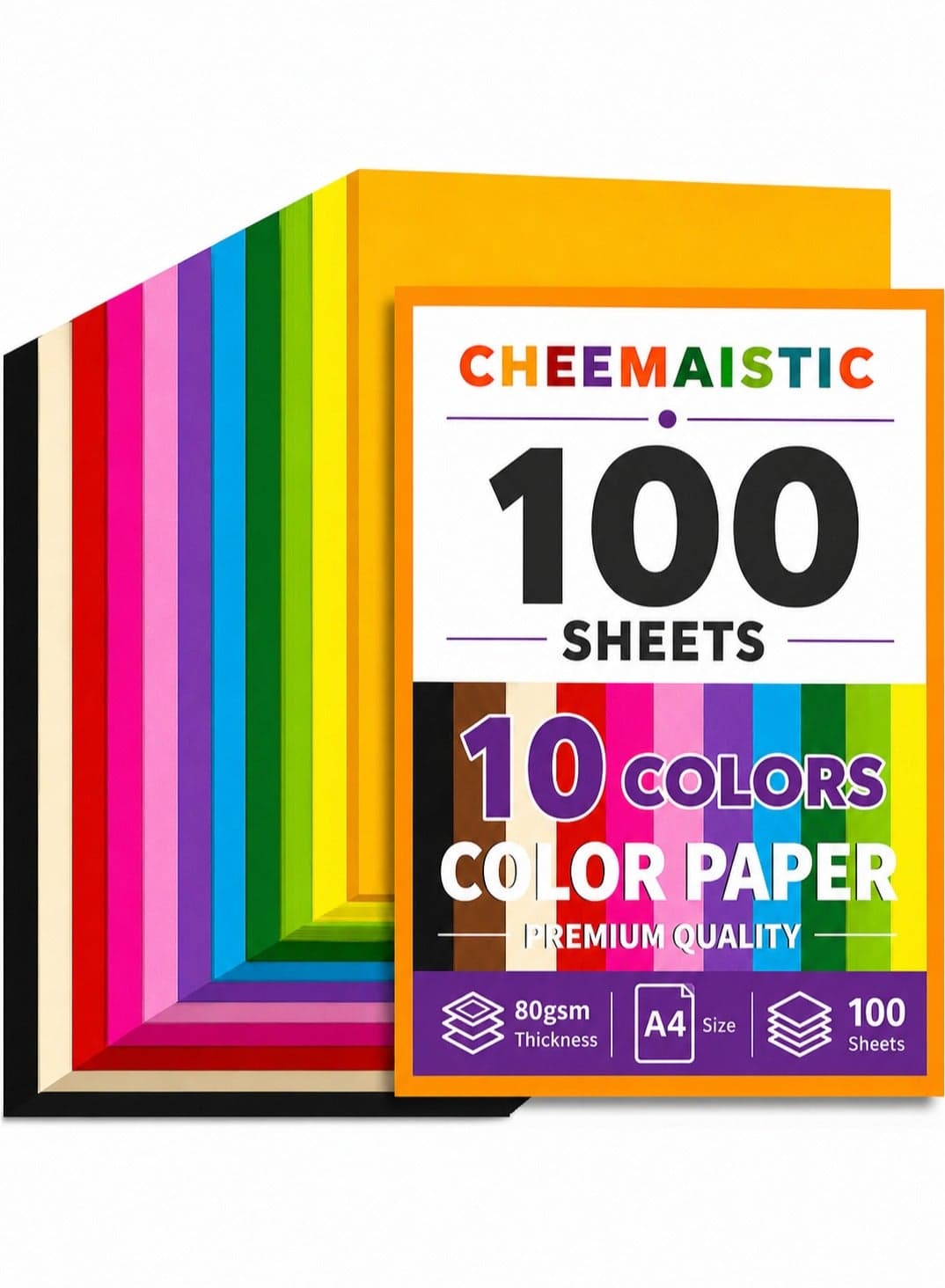100 Sheets A4 Colored Card Stock Printer Papers, 80gsm Thick Multicolor Craft Paper Pack, Assorted Colors Paper Sheets for Printing, Colorful Cardstock Paper for Crafting, Art Projects, Drawing, Card Making, Scrapbooking, School Crafts, DIY Arts and Office Use - Decorative Construction Paper Sheets for Creative Projects