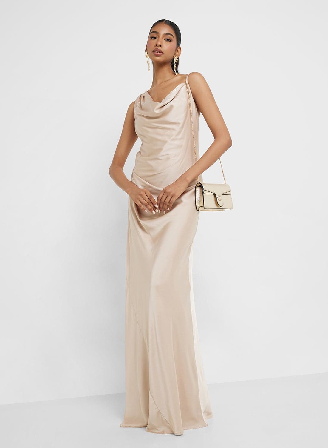 Satin Cowl Neck Dress