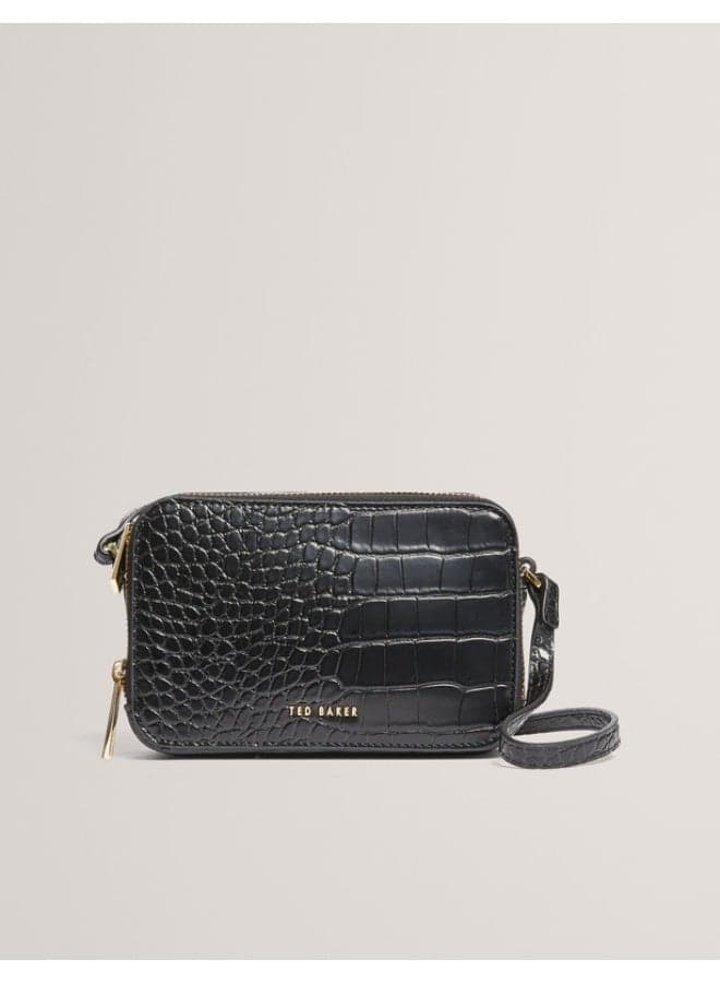 Double Zip Croc Effect Mini Camera Bag