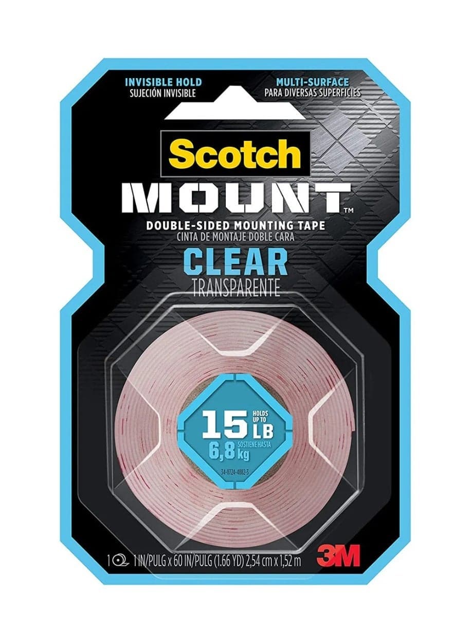 Scotch Mount Double-Sided Mounting Tape Clear Heavy Duty Adhesive Tape Invisible Hold Multi Surface Wall Tape Strong Indoor Mounting Tape Holds Up to 15 lb 1 Inch x 60 Inch