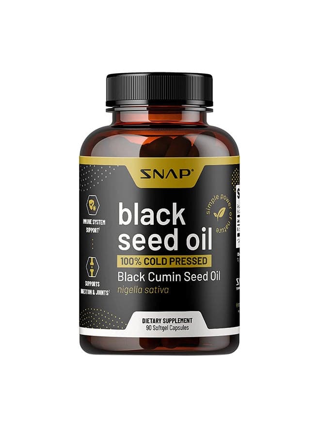 Black Seed Oil 100% Cold Pressed Black Cumin Seed Oil Nigella Sativa Immune System Support Supports Joint Health Nourishes Skin & Hair Dietary Supplement 90 Softgel Capsules.
