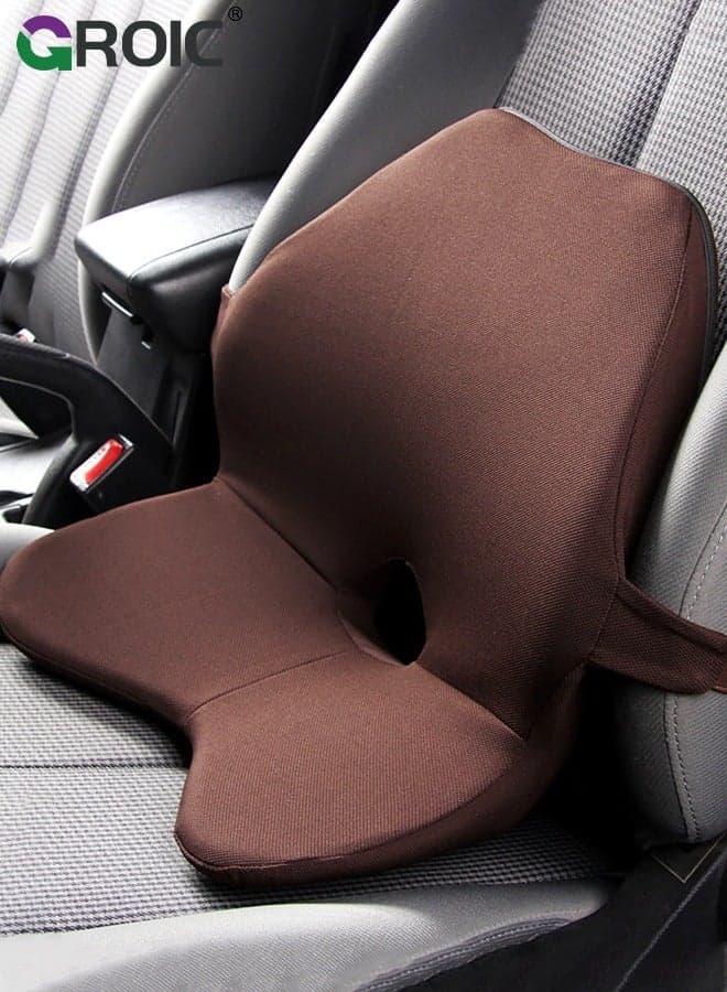 Car Seat Cushion, Memory Foam One Piece Chair Pad, Adjustable Strap Car Seat Cushion, Ergonomic Car Pillow for Driving Seat Office Chair, Hip & Back Pain Relief Lumbar Support Pillow Cushion