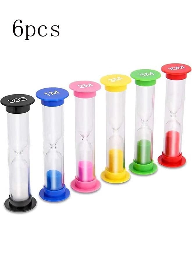 6-Piece Sand Timer, Colorful Hourglass Timer 30sec / 1min / 2mins / 3mins / 5mins / 10mins Sand Clock Timers for Brushing Children's Teeth Cooking Game School Office