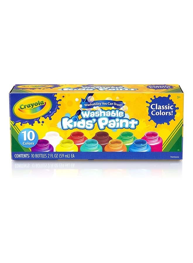 Washable Kids Paint | Activity Set,10 Classic Clean & Bright Colors, Pack of 10 | 3+ Yrs