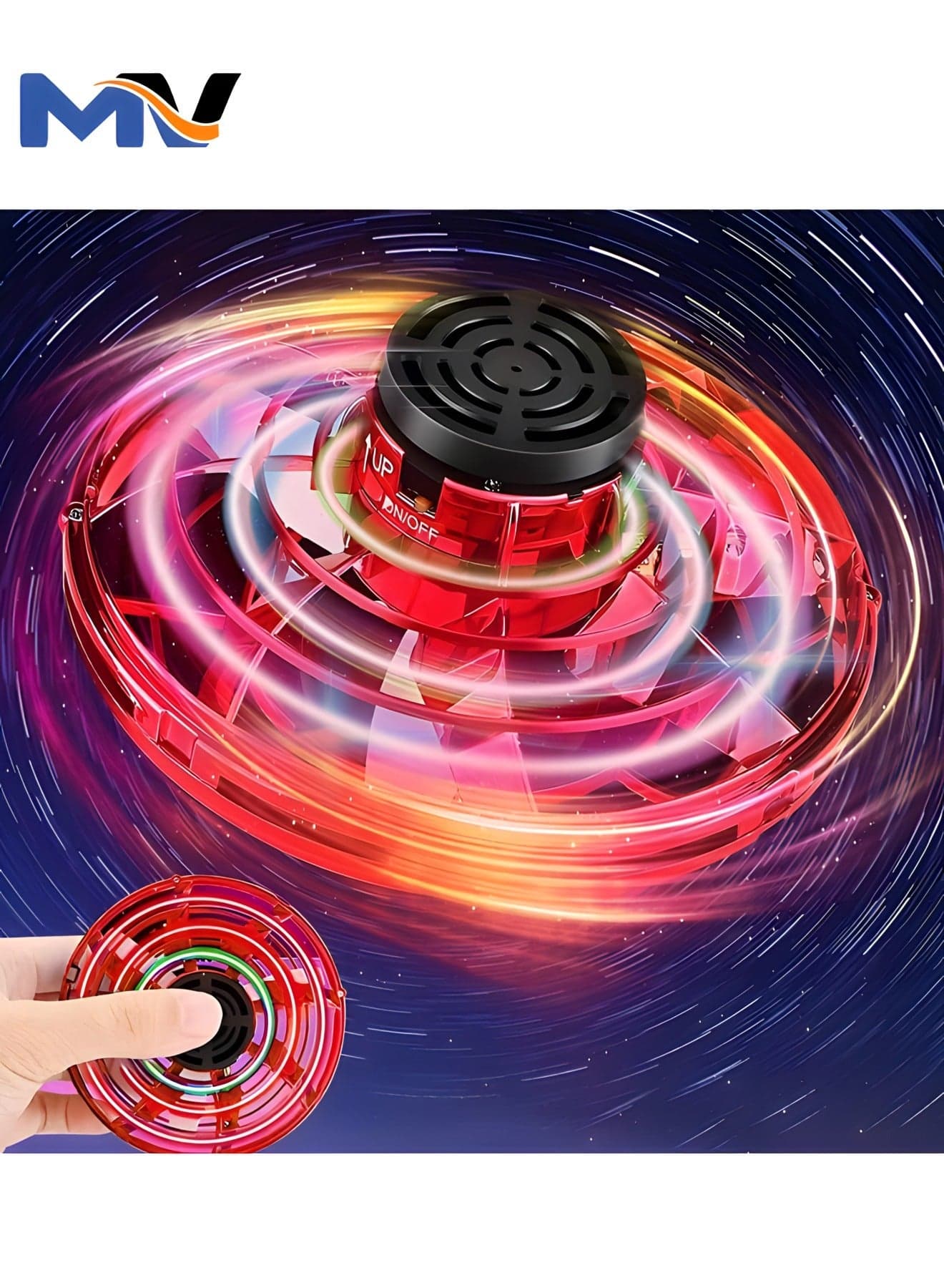 Flying Spinner Toys, Hand Controlled Mini Drone, RGB Light Fidget Boomerang Spinner, 360 Rotating Fly UFO Spin Drone, Flying Space Toys Gift For Kids Adults Outdoor Indoor (RED)