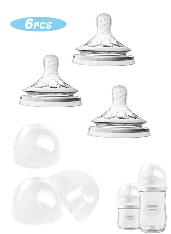 6PCS Baby pacifier Baby Bottle Lids Compatible with Philips Avent Baby Bottles, 3 Pacifiers, 3 Milk Bottle Caps Soft & Safe Bottle Caps for Avent Glass & Natural Bottles