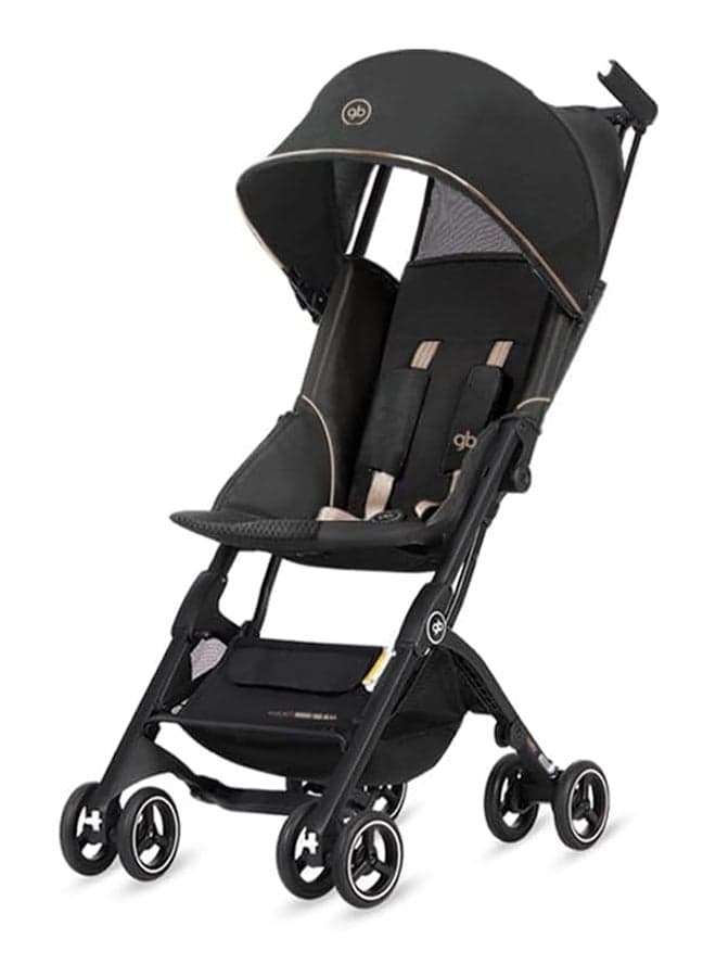 GB Pockit All-Terrain Travel Stroller Airplane Cabin for 22kg Weight Baby, Compact Lightwight Stroller for Toddler, Foldable Pushchair with Removable Canopy, Black&Gold