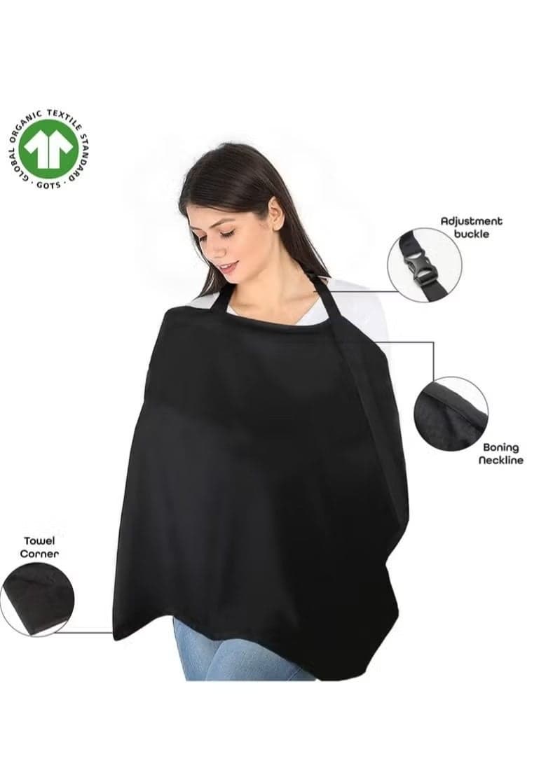 100% Organic Fabric Durable Lightweight Nursing Privacy Cover Wraps Burp Cloth, 75*95cm, Black