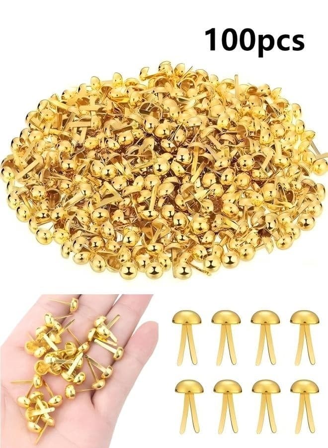 100pcs Paper Fasteners Brads, 15* 8 mm Split Pins Round Metal Art Fasteners Brass Decorative Pins, Gold