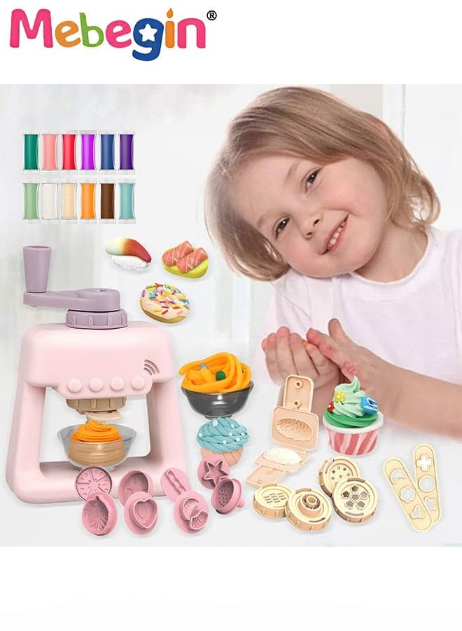 Multi-colored Ice Cream Making Set, DIY Playdough Set with 12 Colors of Clay and 28PCS Accessories, Fun Non-toxic Clay Modelling Kit, Creative Cook Set for Kids, Fun Play House Toys, Ideal Children's Gift, 11*8.5*15cm