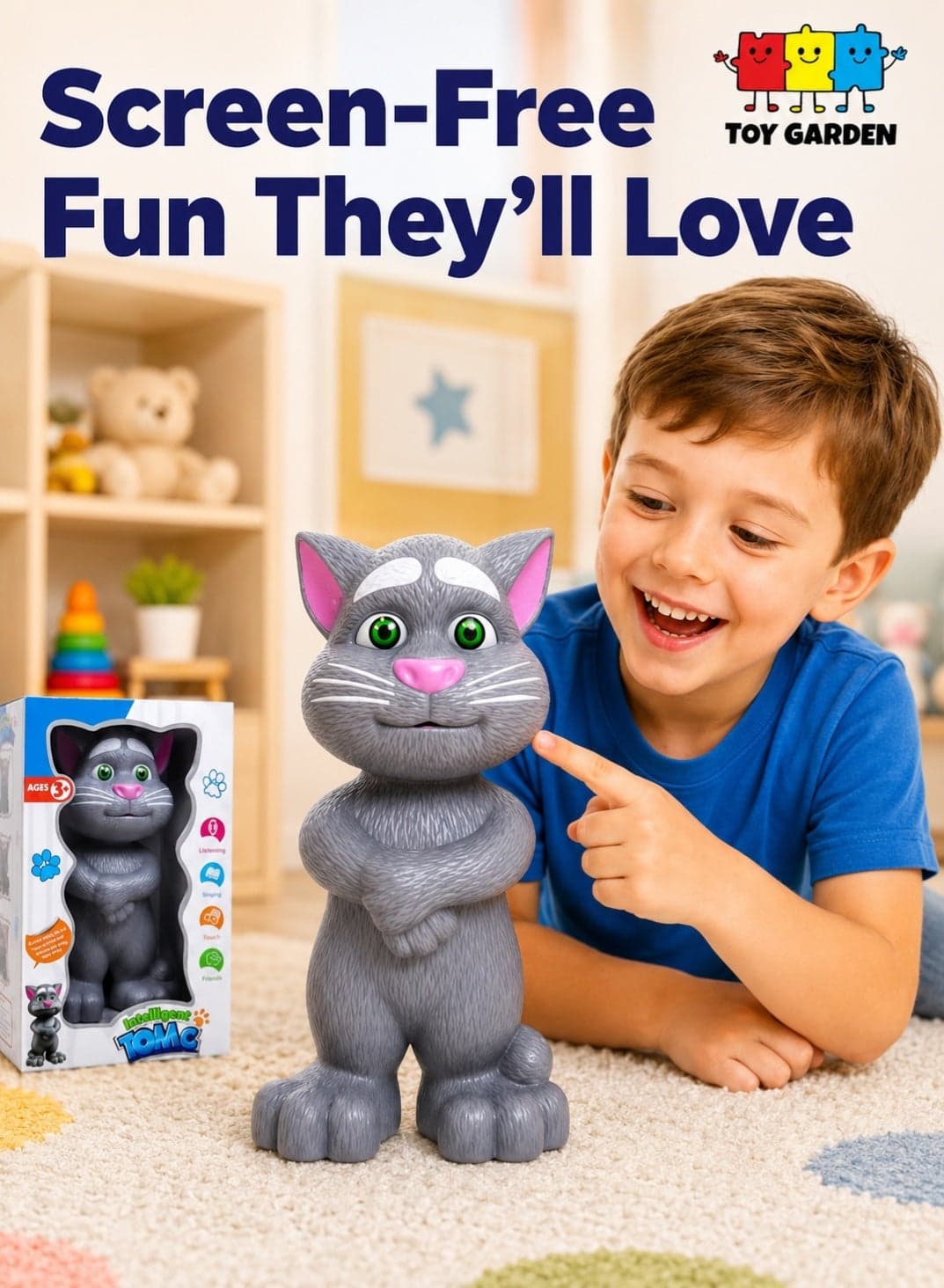 Intelligent Talking Tom Cat with Recording, Music, Story & Touch Functionality, Wonderful Voice with Stories & Songs (Grey)