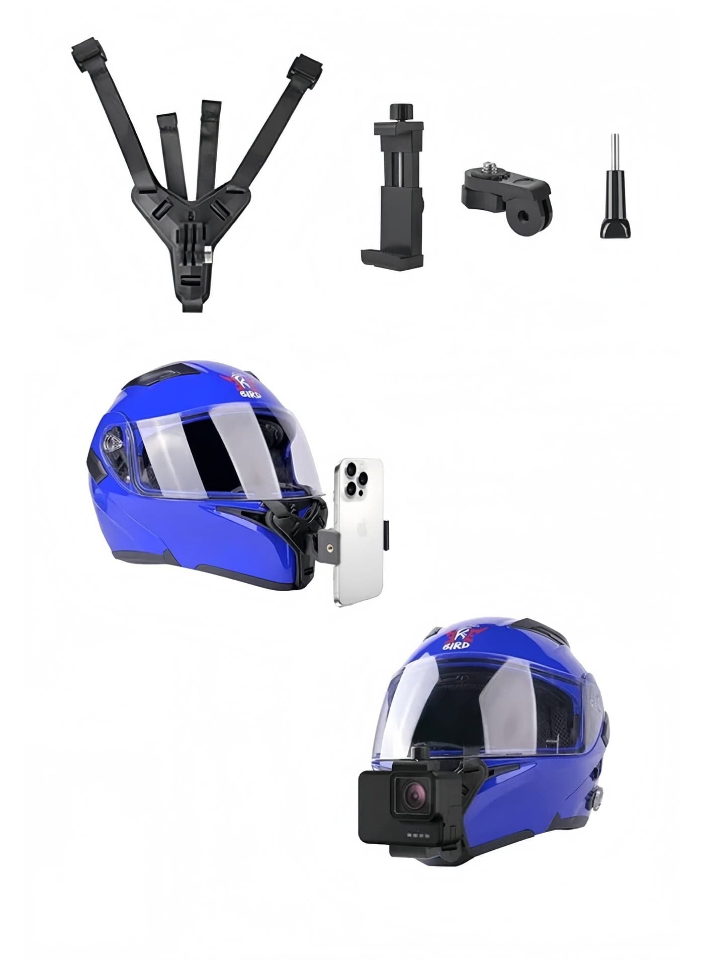 Motorcycle Helmet Chin Strap Mount for iPhone/Samsung/GoPro Hero 13/12/11/10/9/8/7/(2018)/6/5 Black,DJI Osmo Action 5 pro/4/3/2,Insta360 ONE R/Ace Pro/Ace Pro2,AKASO/Campark/YI and More, Black