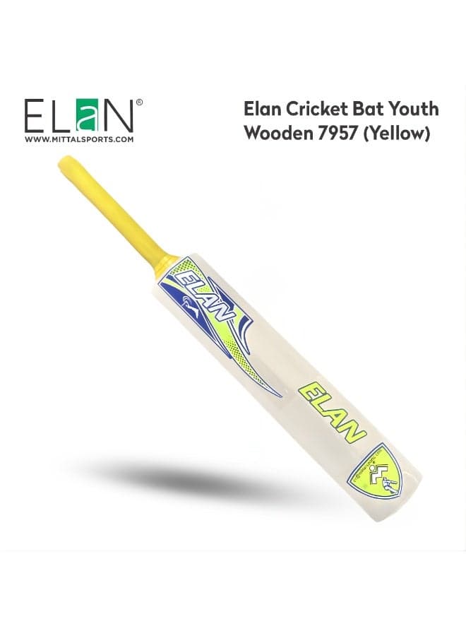 Elan Youth Wooden Cricket Bat Yellow – Lightweight Youth Cricket Bat with Durable Wood Blade and Comfort Grip for Training, Practice and Match Play for Soft Balls