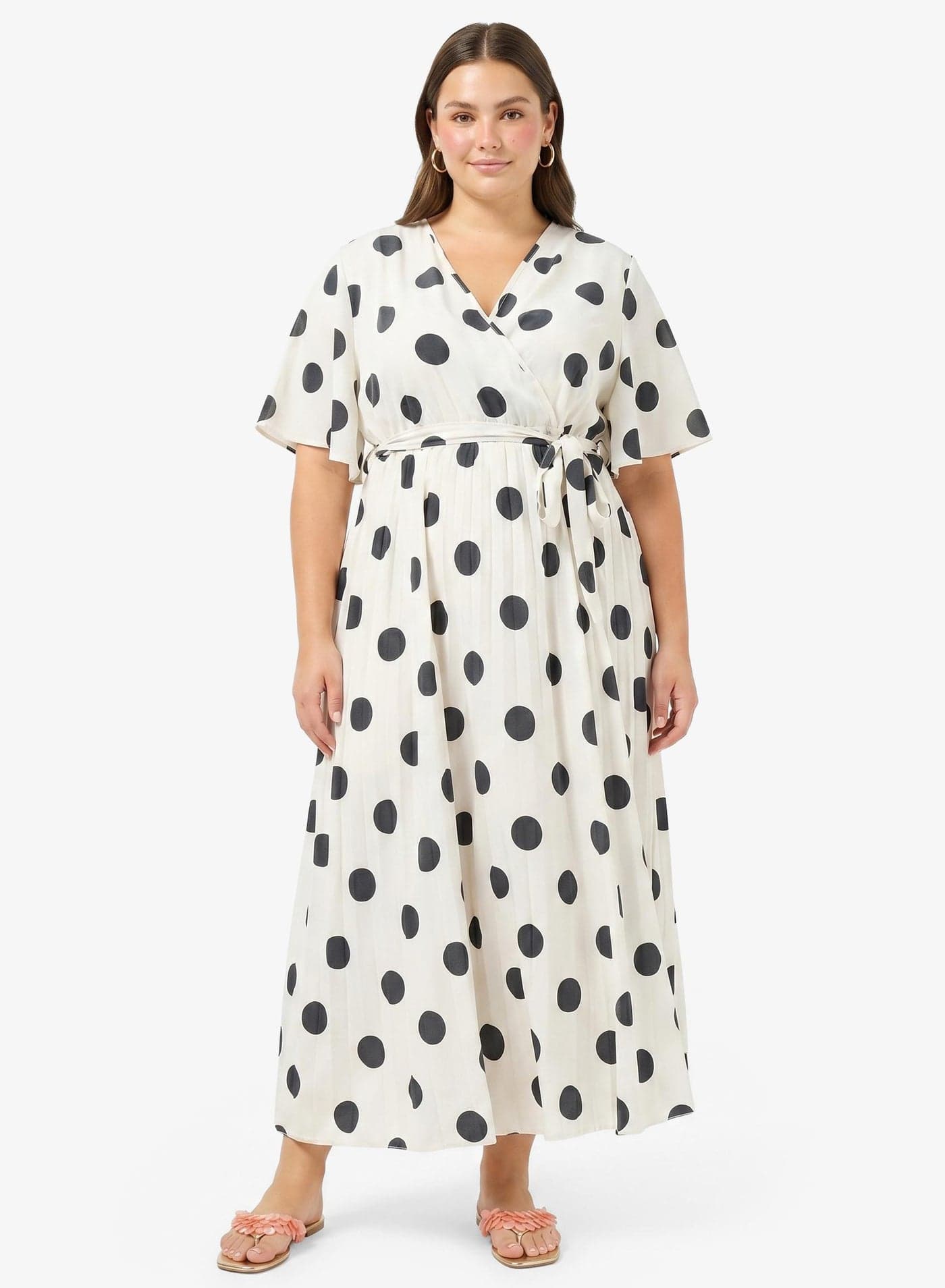 Polk Dot Wrap Around Pleated A Line Dress