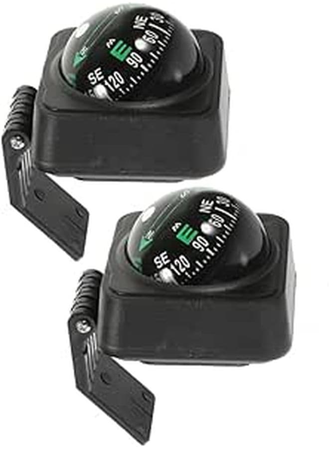 2 Pcs Adjustable Car Dashboard Compass Ball Vehicle Marine Interior Direction Indicator Black For Truck Boat Outdoor Use