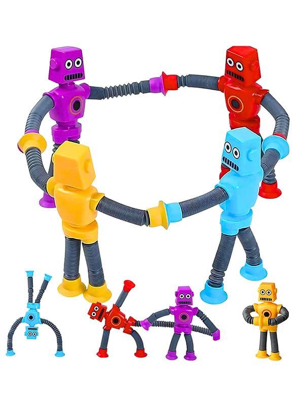 4 Pack Pop Tube Fidget Toys Colourful 4 PCS Mix Color Telescopic Suction Cup Robot Toy Goody Bags Fillers Kids Fun Activity Sensory Classroom Summer Fun Activity Toys Travel Toys for Toddlers Kids Boys Girls Ages 2 3 4 5 6 7 8 9 Year Old Airplane Activities Suction Toy Autism Stress Relief Autism Toys Stocking Basket Stuffer Birthday Gift for Kids Birthday Party Favors