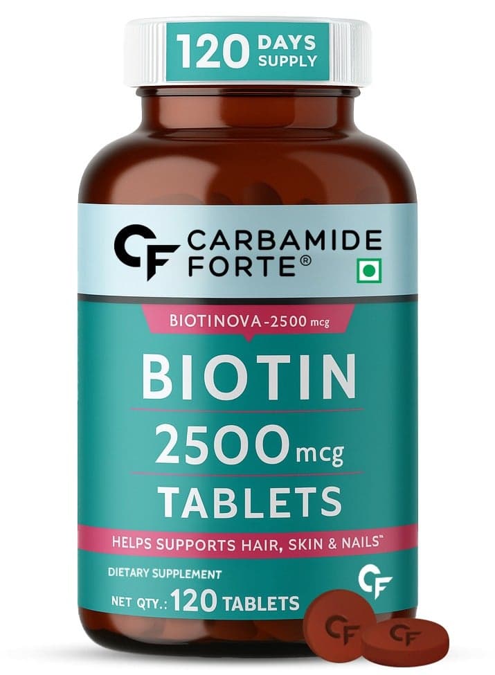 Carbamide Forte Biotin 2500mcg | Biotin Tablets for Hair Growth | Biotin Supplement for hair, skin, and nails | Hair Vitamins for Men & Women | 120 Tablets
