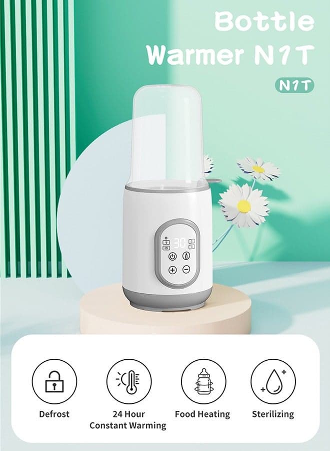 Baby Bottle Warmer, 4-in-1 Fast Multi-Functional Bottle Sterilizer and Food Heater with Timer for Breastmilk or Formula Accurate Temperature Control with Defrost Keep Heat Baby Food Jars Function