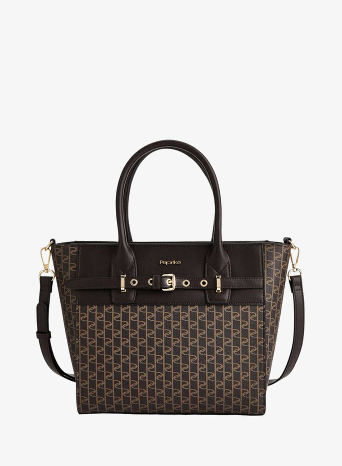 Monogram Print Tote Bag with Double Handle and Zip Closure