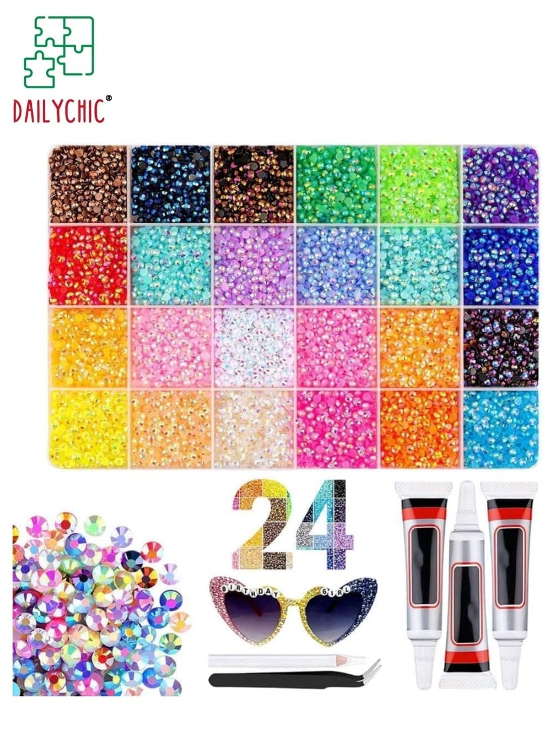 24000Pcs Rhinestones Bedazzling Kit for Crafts with Jewelry Glue, Rhinestones with Gems Adhesive for Shoes Cloth Fabric for Crafting Diamond Nail Art Graduation Cap Decorations