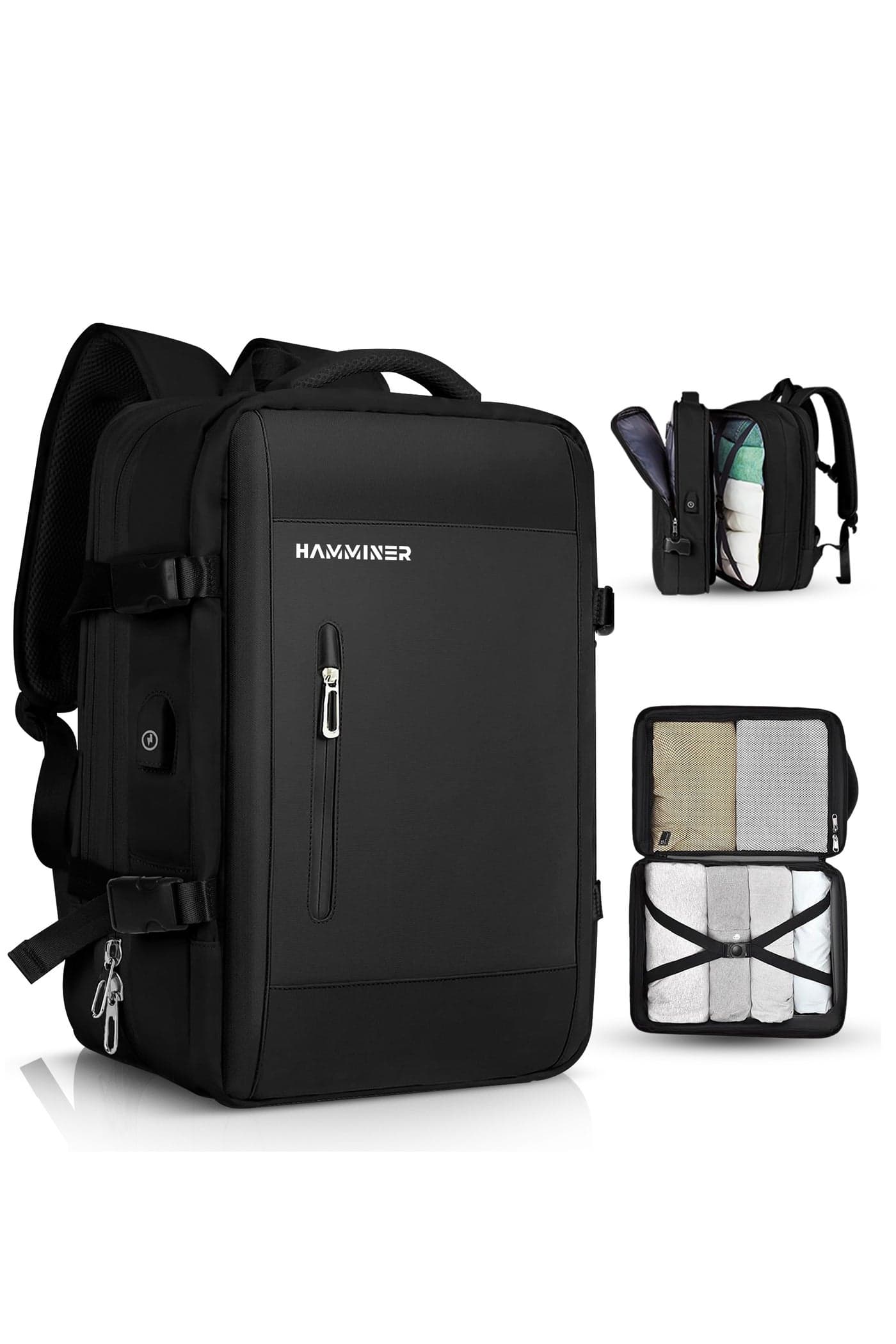 Travel Bag Expandable, Flight Approved Carry On Backpack For International Travel Bag, Water Resistant Durable 17-inch Laptop Backpacks, Laptop Bag Luggage Backpack For Men Sports Luggage Backpack For Womens Travel Backpack For Luggage Men School Bag Shoulder Bag Built-in USB Charging Port Black