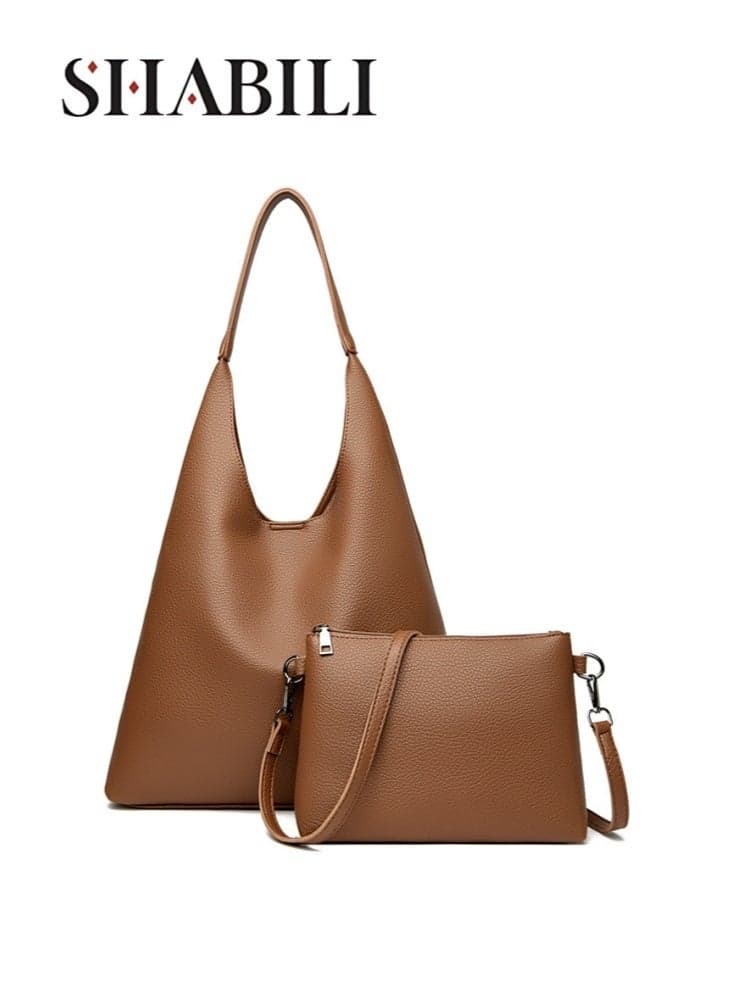 Women Shoulder Bag PU Large-Capacity Tote Bags Satchel Handbag, Ladies Crossbody Cross Bags Stylish Hobo Set with Detachable Pouch for Teen Youth Daily Casual Party Travel Shopping Work (Brown)