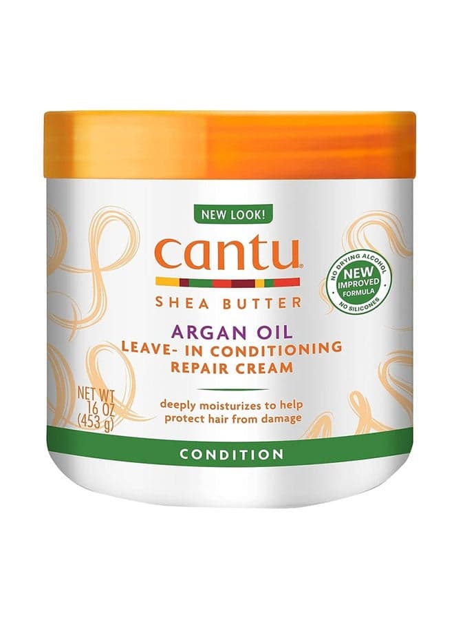 Cantu Argan Oil Leave-In Conditioning Repair Cream 453 g - Argan Oil & Shea Butter Formula Deeply Conditions & Protects from Heat, Gentle on Relaxed, Texturized & Natural Hair 453grams