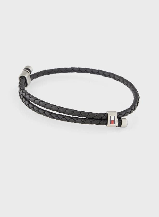 Mens Bracelet With Double-Wrap Braided Black Leather - 2790224