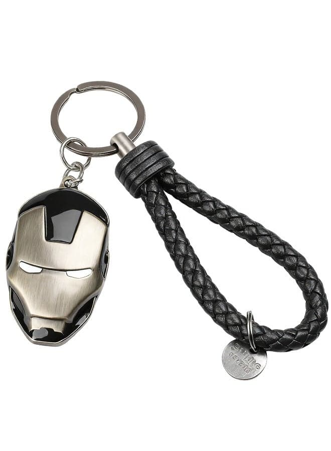 Iron Man Mask Keychain Tungsten Steel & Leather Lanyard Durable Metal Key Ring Superhero Gift for Men Backpack Clip Accessory