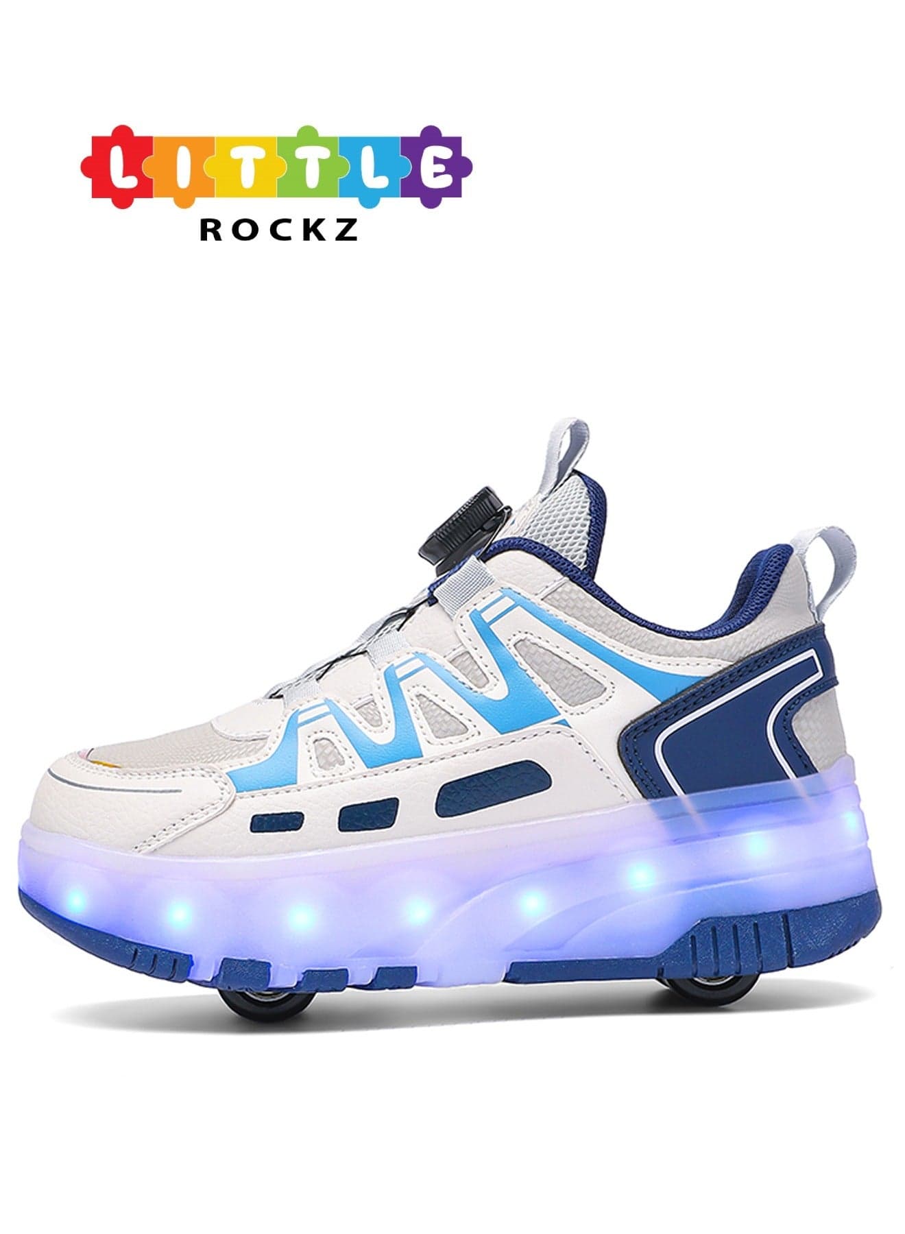 Kids Four Wheel Roller Shoes Rechargeable LED Flash Light Sneaker Skate Heelys Shoes Blue
