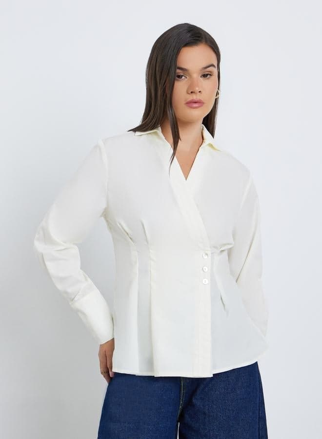Women Cream Pleated Wrap Shirt