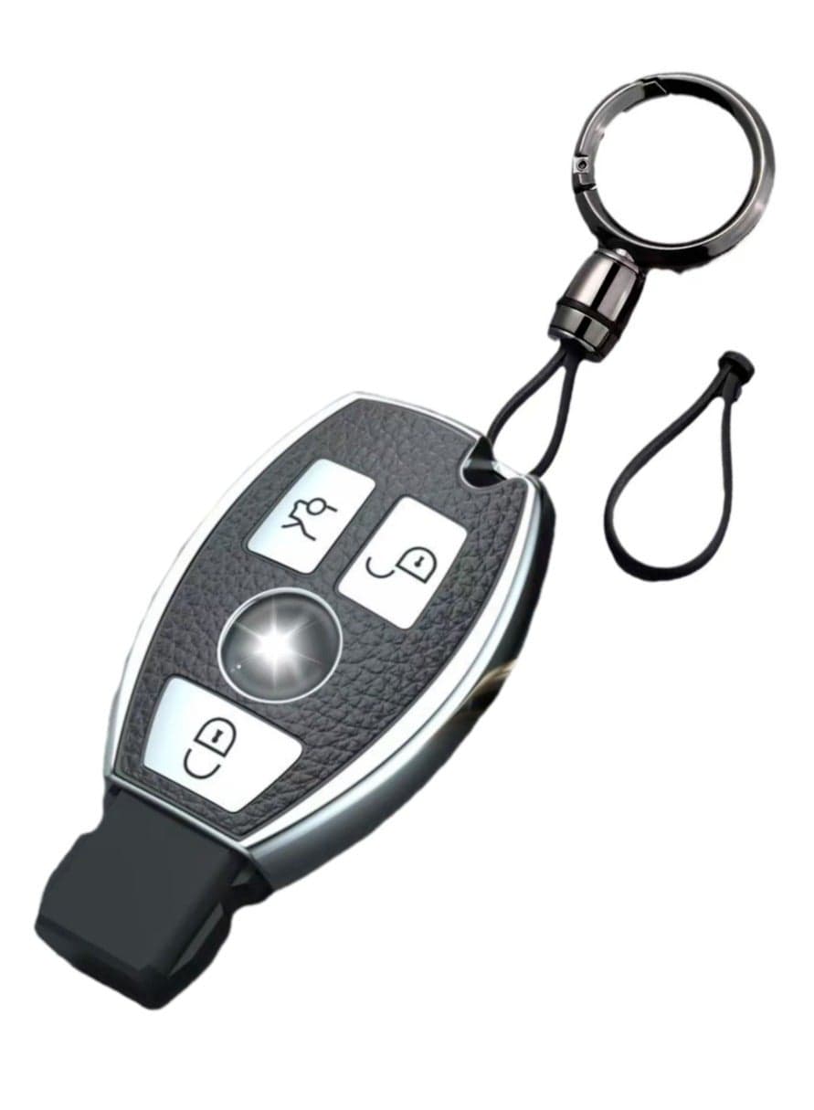 OUYoo For Mercedes Benz Key Fob Cover, Premium Soft TPU Key Case Cover Compatible with Mercedes Benz C E S M CLS CLK G Class Keyless Smart Key Fob, With a key chain.
