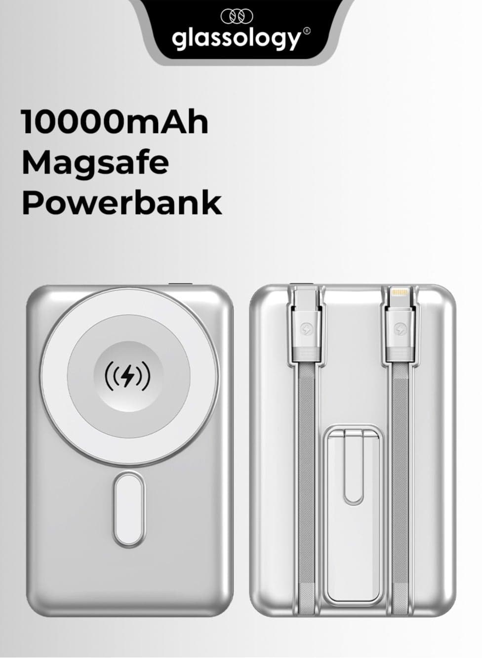 10000mAh MagSafe Magnetic Wireless Power Bank with Built-in Lightning & Type-C Cables, 20W PD, 15W Wireless Fast Charging, Charge 4 Devices, Zinc Alloy Foldable Stand, Compact Charger for iPhone, Android & USB-C Devices