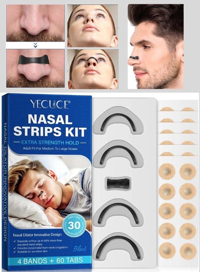 Nasal Strips Kit for 30 Days Use Magnetic Nasal Strip to Boost Oxygen Intake Anti Snoring Clip Improve Sleep Quality No Medicine or Chemicals Sweat Resistant Skin Safe Magnetic Nose Strip Sleep Strips Magnetic Nose Clip for Men and Women