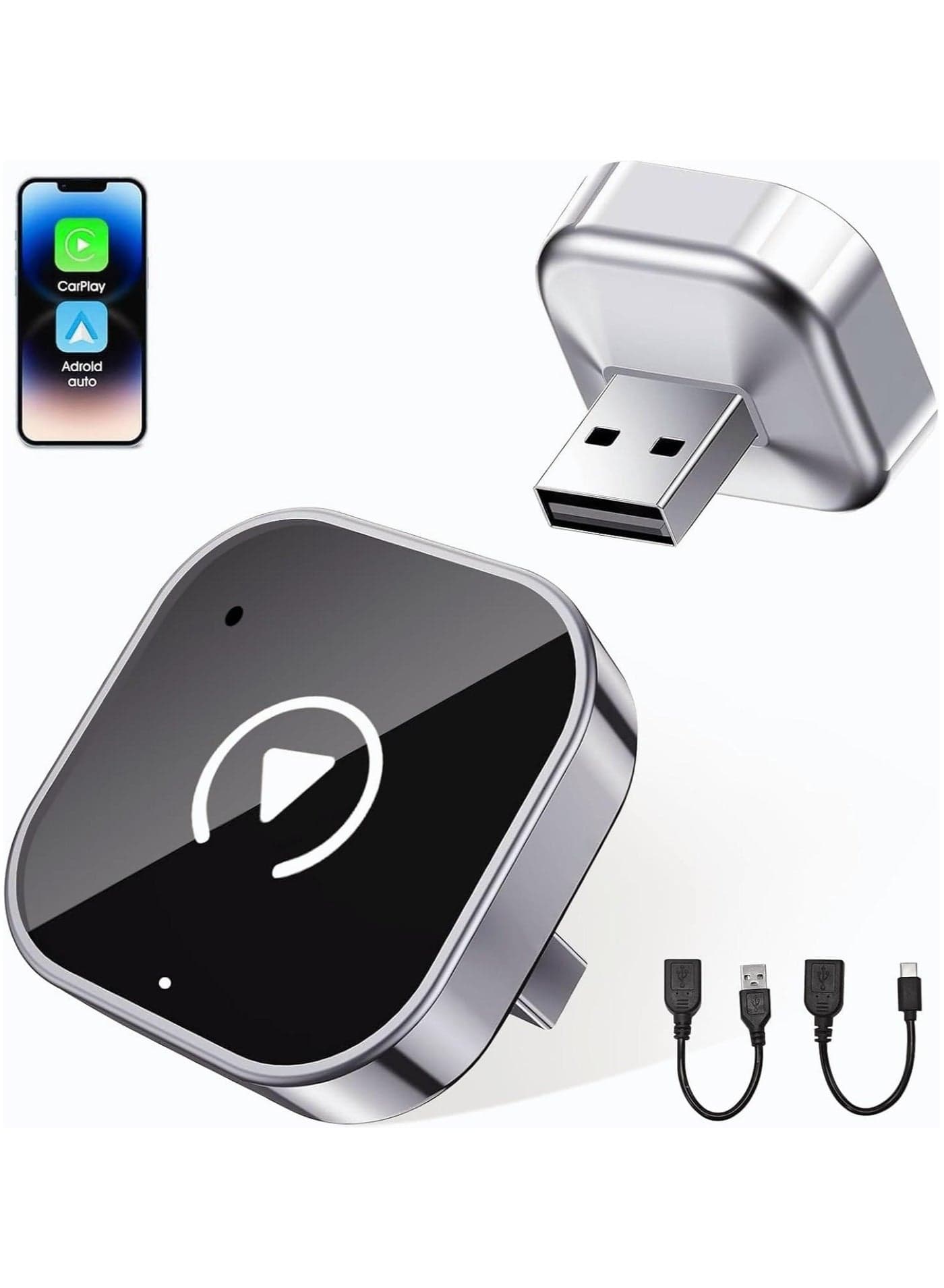 Wireless Carplay Adapter & Android Auto Wireless Adapter, 2 in 1 Plug and Play Car Play for Wired Compatible with iPhone iOS 12+/Android 11+, Stable Control & No Delay